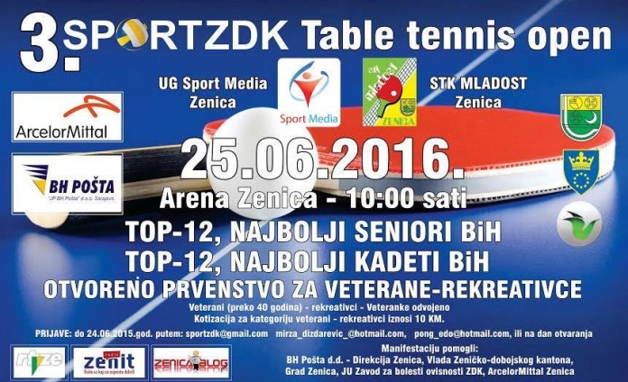 Ove subote u Zenici 3. SPORTZDK TABLE TENNIS OPEN