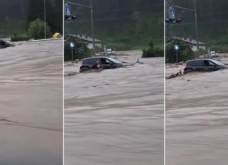 Vodena Bujica Nosi Automobil U Sloveniji