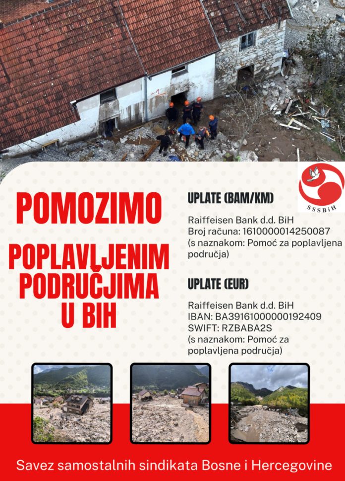 Savez Samostalnih Sindikata BiH Pokrenuo Akciju Pomoći Za Poplavljena Područja